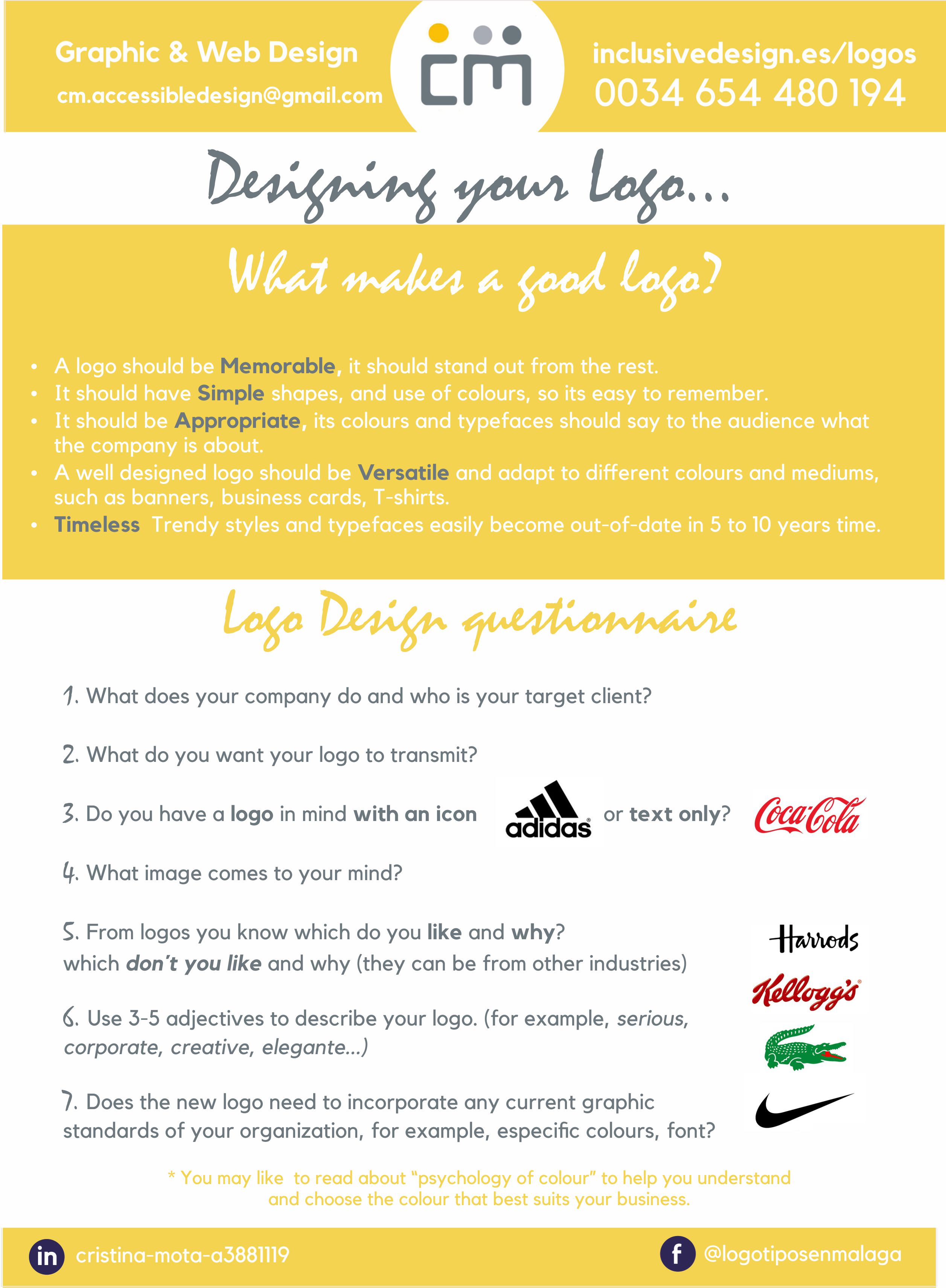 checklist of main things to look for in a logo design. Simple, Legibility, Timeless, 